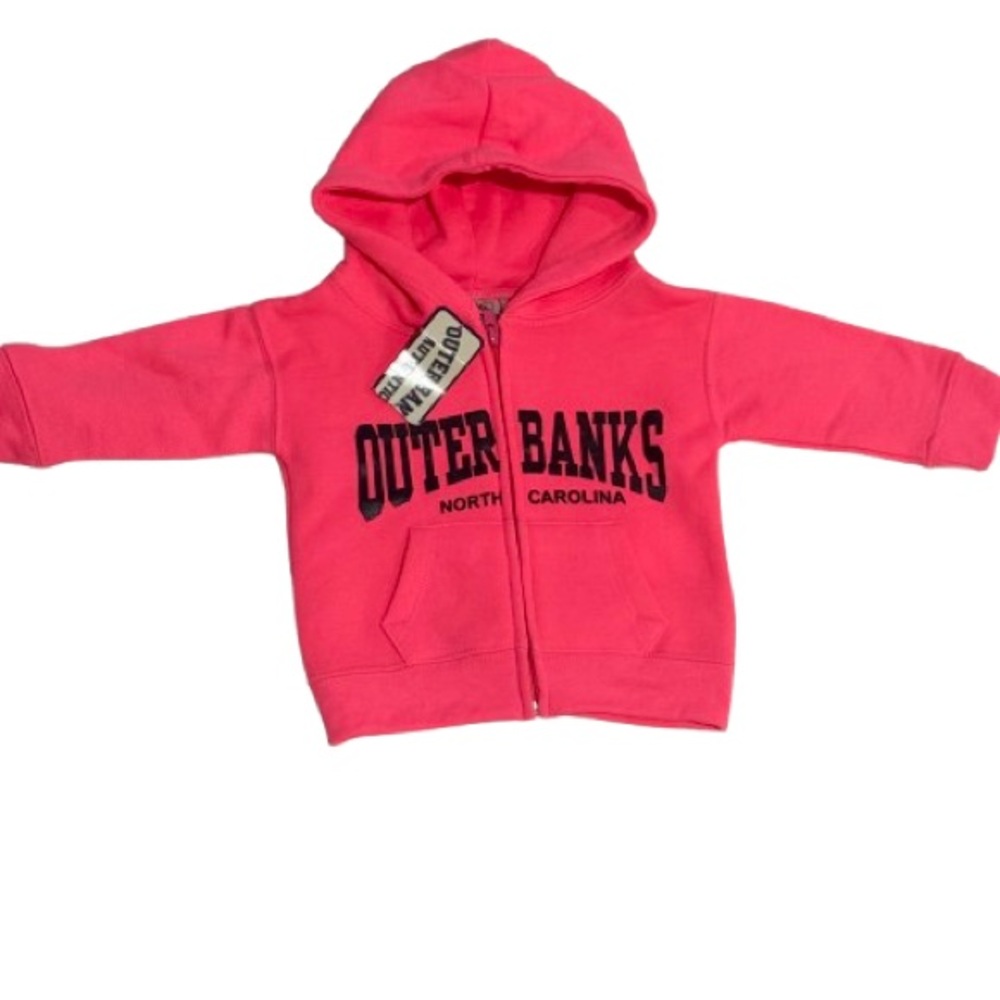 Bright Pink Hoodie with Full Length Zipper and Bold Print